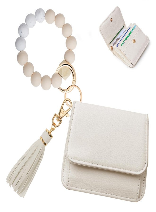 Sunpour Keychain Wallet RFID Wristlet Wallets for Women,Small Wallets Woman Key Chain Wallet with Coin Pocket and Id Window (Beige) - Image 1